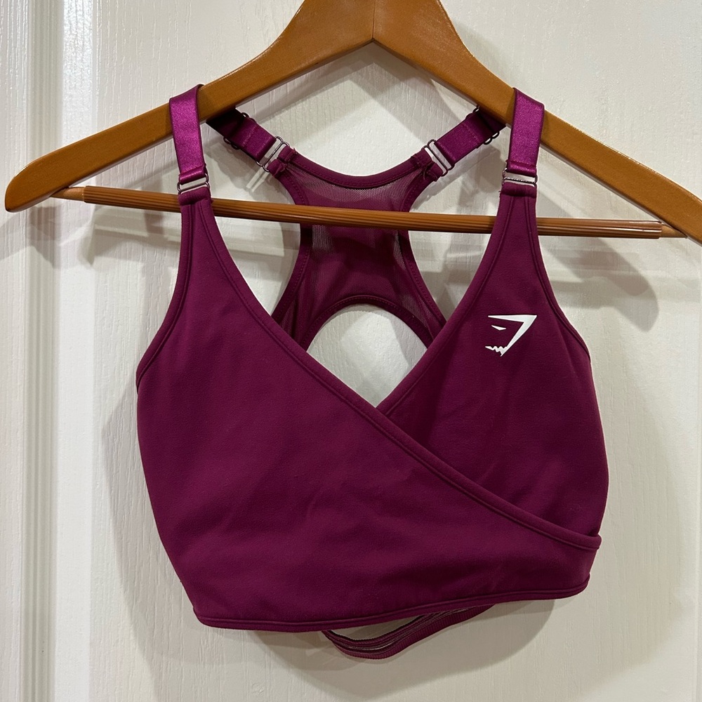 Maroon V-neck sports bra from Gymshark